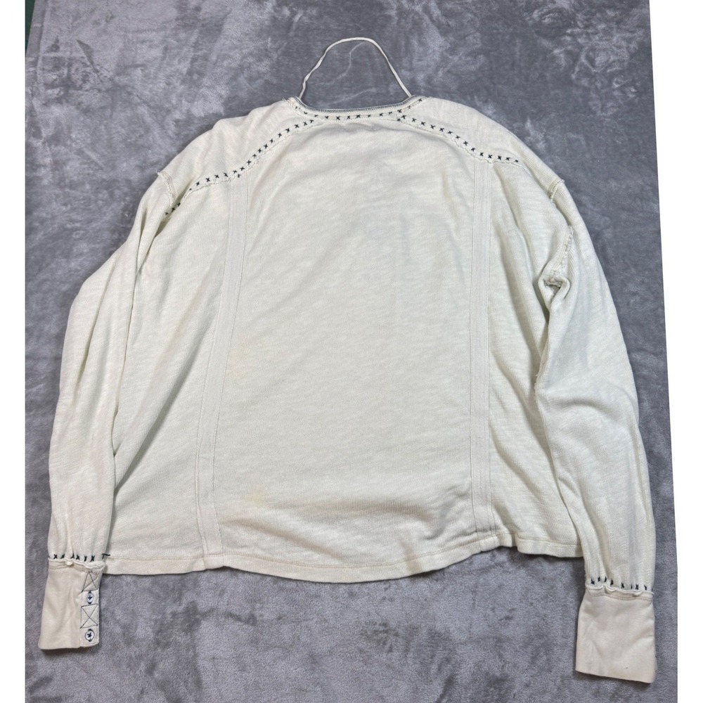 We The Free People Cream Long Sleeve Button Up Top Bohemian Relaxed Fit - Picture 11 of 11